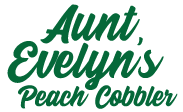 Aunt Evelyn's Peach Cobbler logo scroll